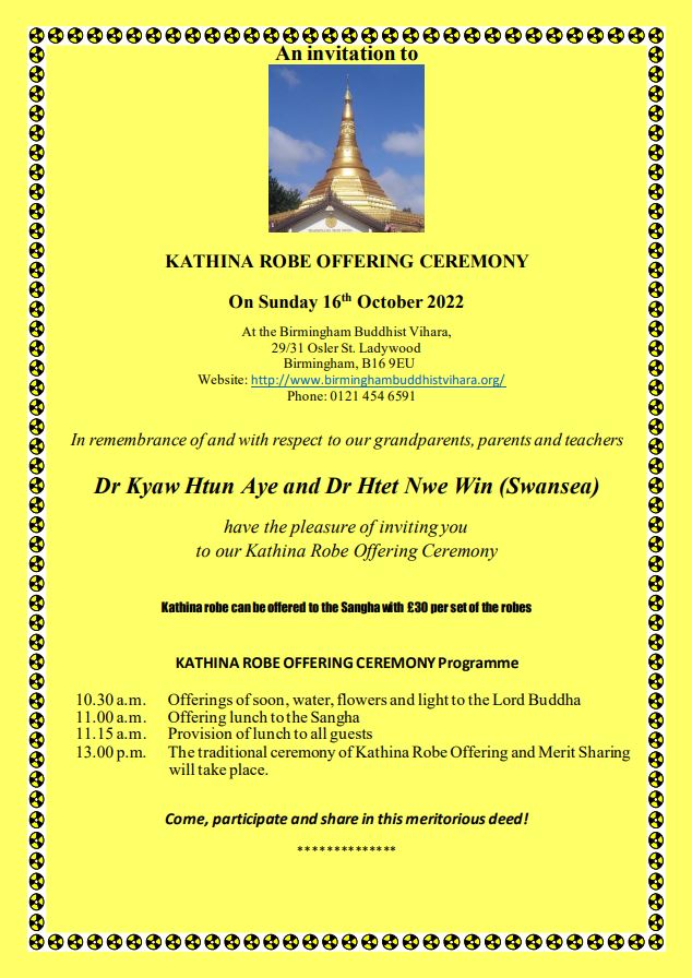 Kathina Robe Offering Ceremony Invitation 2022